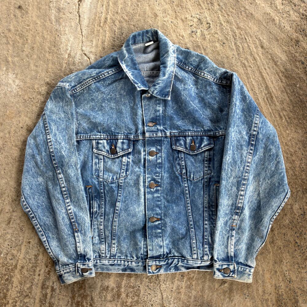 Vtg Denim Trucker Jean Jacket Medium Wash Grunge 90s Mens Large Cowboy Americana